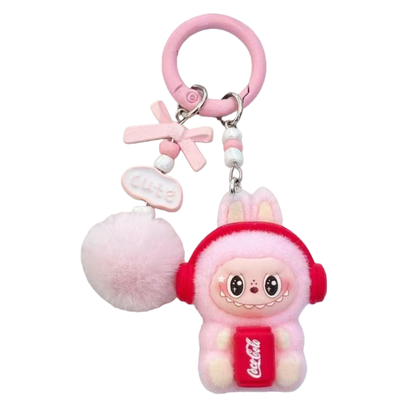 New Flocked Keychain Plush Pendant Labubu Headphone Figure Creative Hanging Ornament