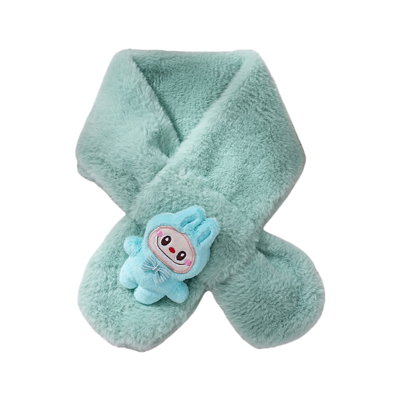2025 Winter New Kids Scarf Faux Rabbit Fur Labubu Plush Decor Thick Warm Neck Warmer
