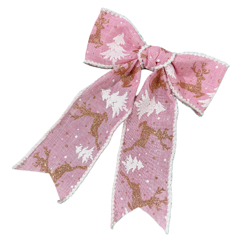 Christmas Gold Reindeer & Christmas Tree Bow Hair Clip – Festive Holiday Party Sweet Hair Accessory