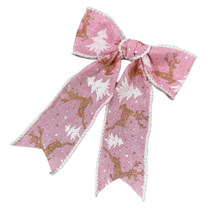 Christmas Gold Reindeer & Christmas Tree Bow Hair Clip – Festive Holiday Party Sweet Hair Accessory