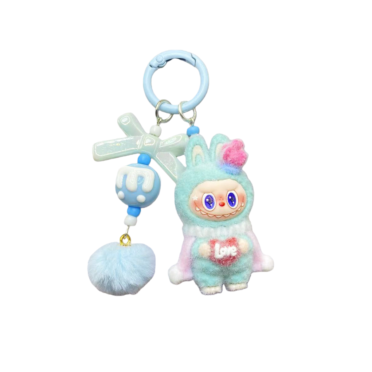 Flocked Labubu King Figure Desktop Ornament KPOP Anime Collectible Toy Decoration Keychain