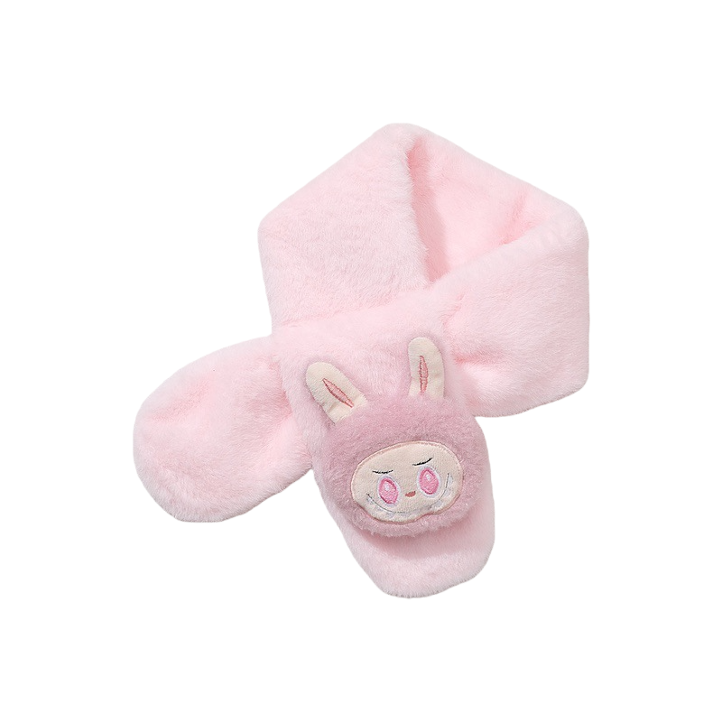 Winter Labubu Plush Decor Kids Scarf Faux Rabbit Fur Baby Neck Warmer Cartoon Thick Winter Scarf