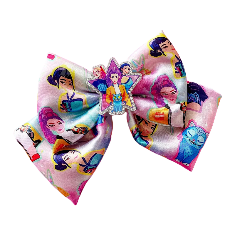 Kids K-Pop Demon Hunter Glitter Bow Hair Clips, Cute Cartoon Character Barrettes