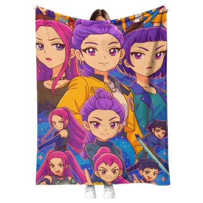 New K-pop Demon Hunters Plush Throw Blanket Flannel Nap Blanket for Sofa or Bed