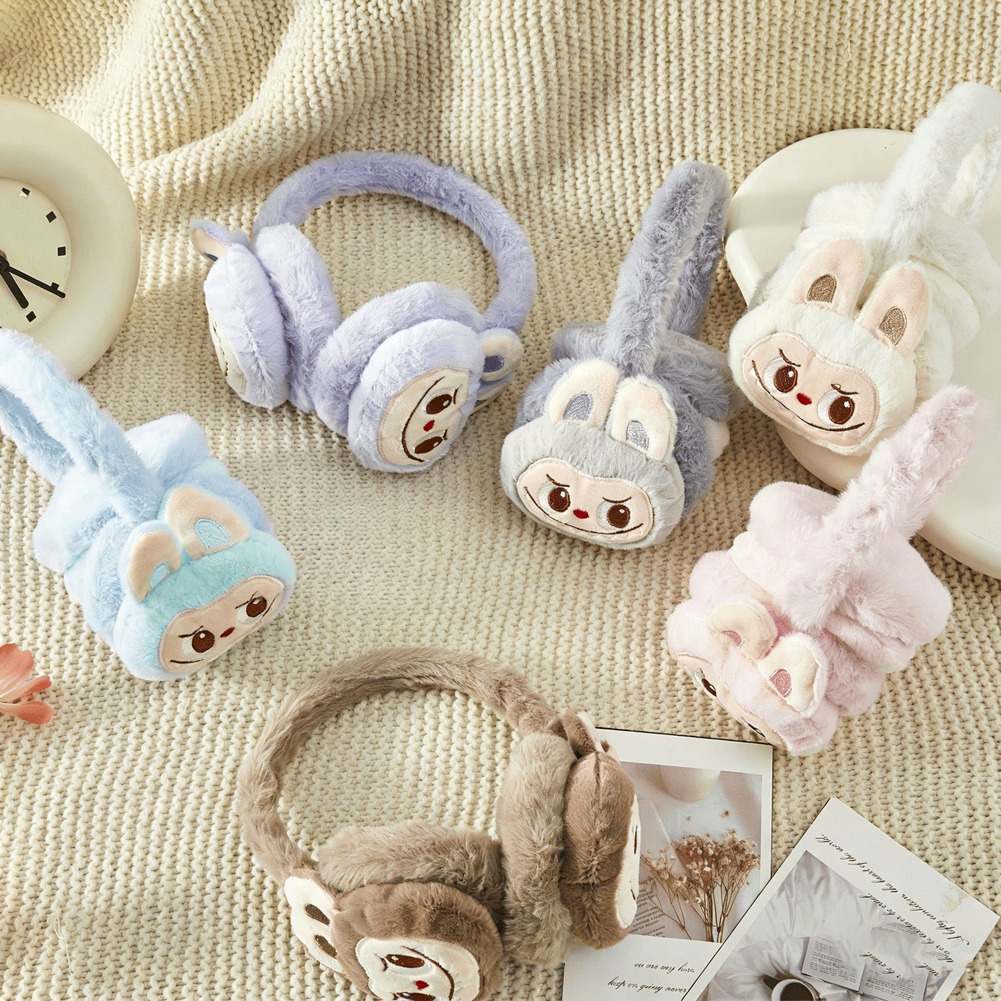 Labubu Solid Color Fuzzy Ear Muffs Warm Plush Earmuffs Cozy Frost-Proof Ear Warmers