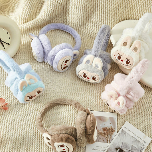 Labubu Solid Color Fuzzy Ear Muffs Warm Plush Earmuffs Cozy Frost-Proof Ear Warmers