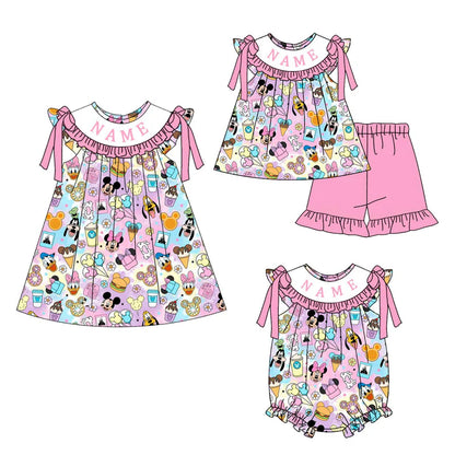 Summer Girls Pink Minnie Custom Name Smocked Embroidery Set Collection
