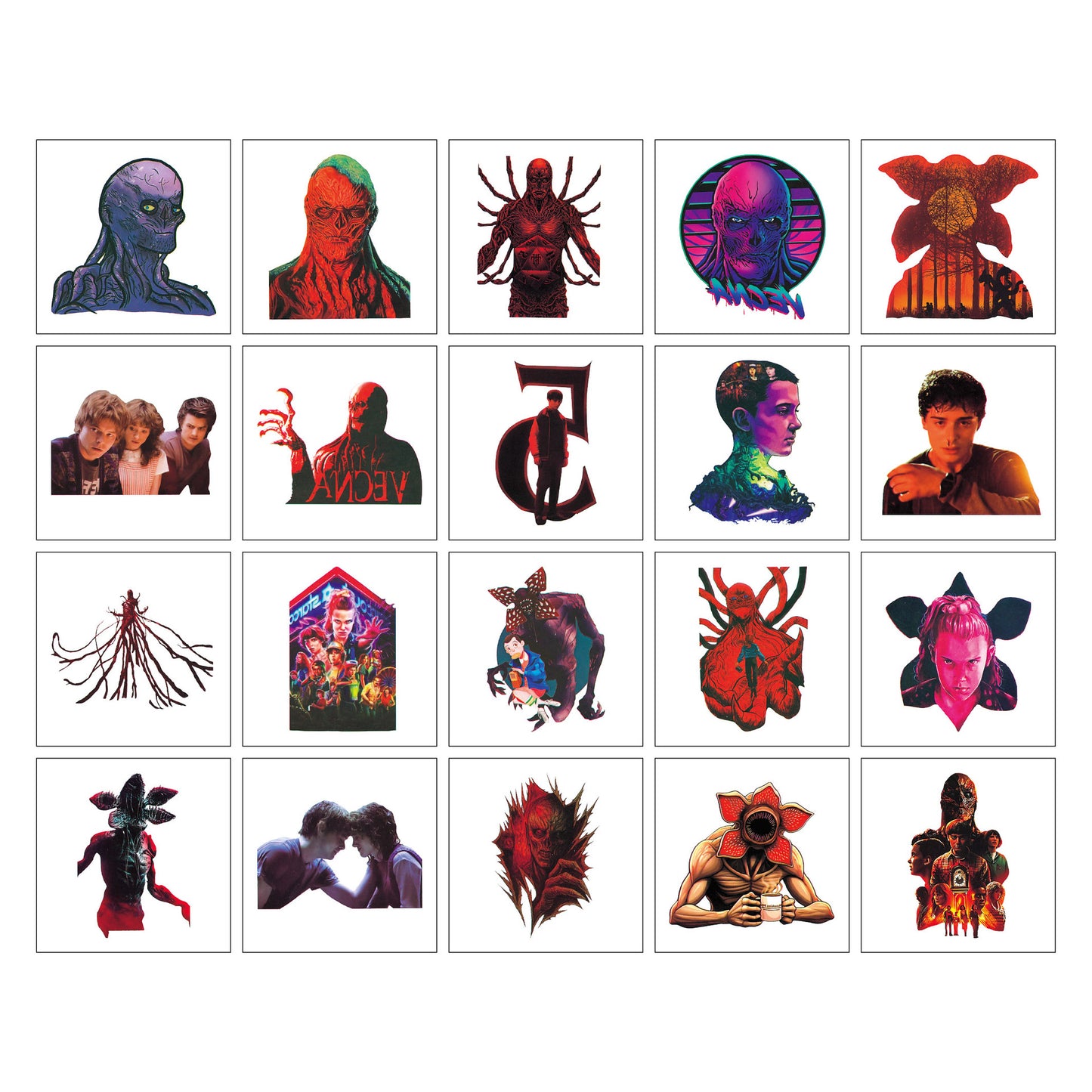 20 Sheets Stranger Things Colorful Cartoon Graffiti Temporary Tattoo Stickers