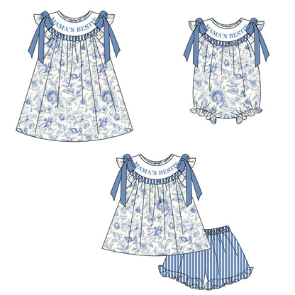 Summer Blue Floral MAMA'S BESTIE Smocked Embroidery Collection
