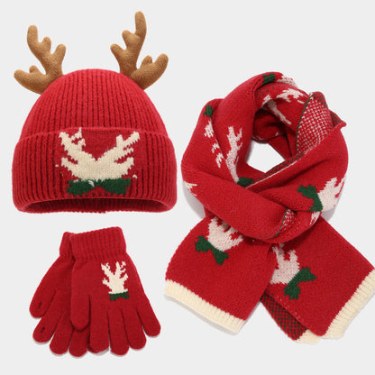 Christmas Reindeer Hat, Scarf & Gloves 3-Piece Set for Adults & Kids – Matching Family Knit Winter Accessories