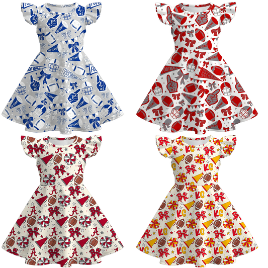 Girls Summer Football Team Fashion Short Sleeves Twirl Dress