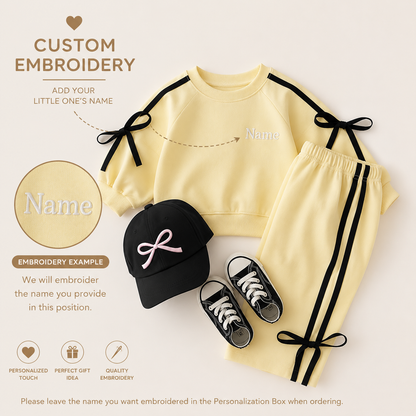 Custom Embroidered Kids Cotton Sweatshirt & Jogger Set | Personalized Name Tracksuit | Soft Long Sleeve Outfit