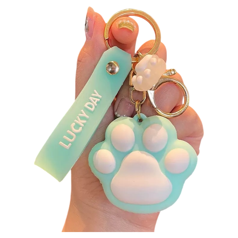 Paw Print Silicone Bag Charm Keychain – Cute Soft Touch Accessory with Lucky Day Tag