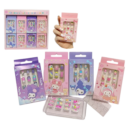 Kids Cute Cartoon Press On Nails Colorful Character Nail Art Sets