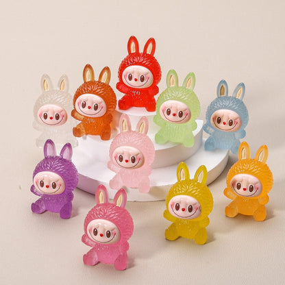 Labubu Flocked Glow-in-the-Dark Mini Figurine Car Decoration DIY Collectible Toy Accessory