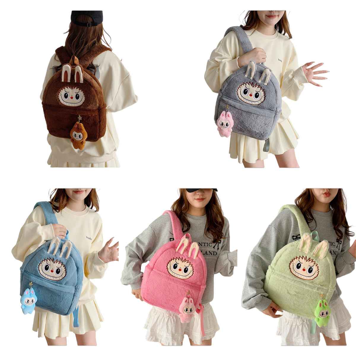 Kids Girls Labubu Plush Backpack Large-capacity Character Doll School Bag With Charm