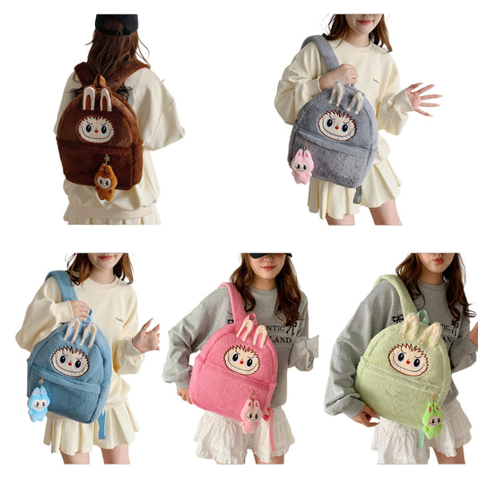 Kids Girls Labubu Plush Backpack Large-capacity Character Doll School Bag With Charm