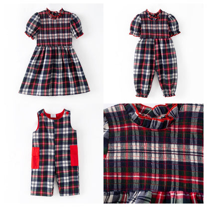 Christmas Sibling Matching Outfits – Red Plaid Smocked Collection