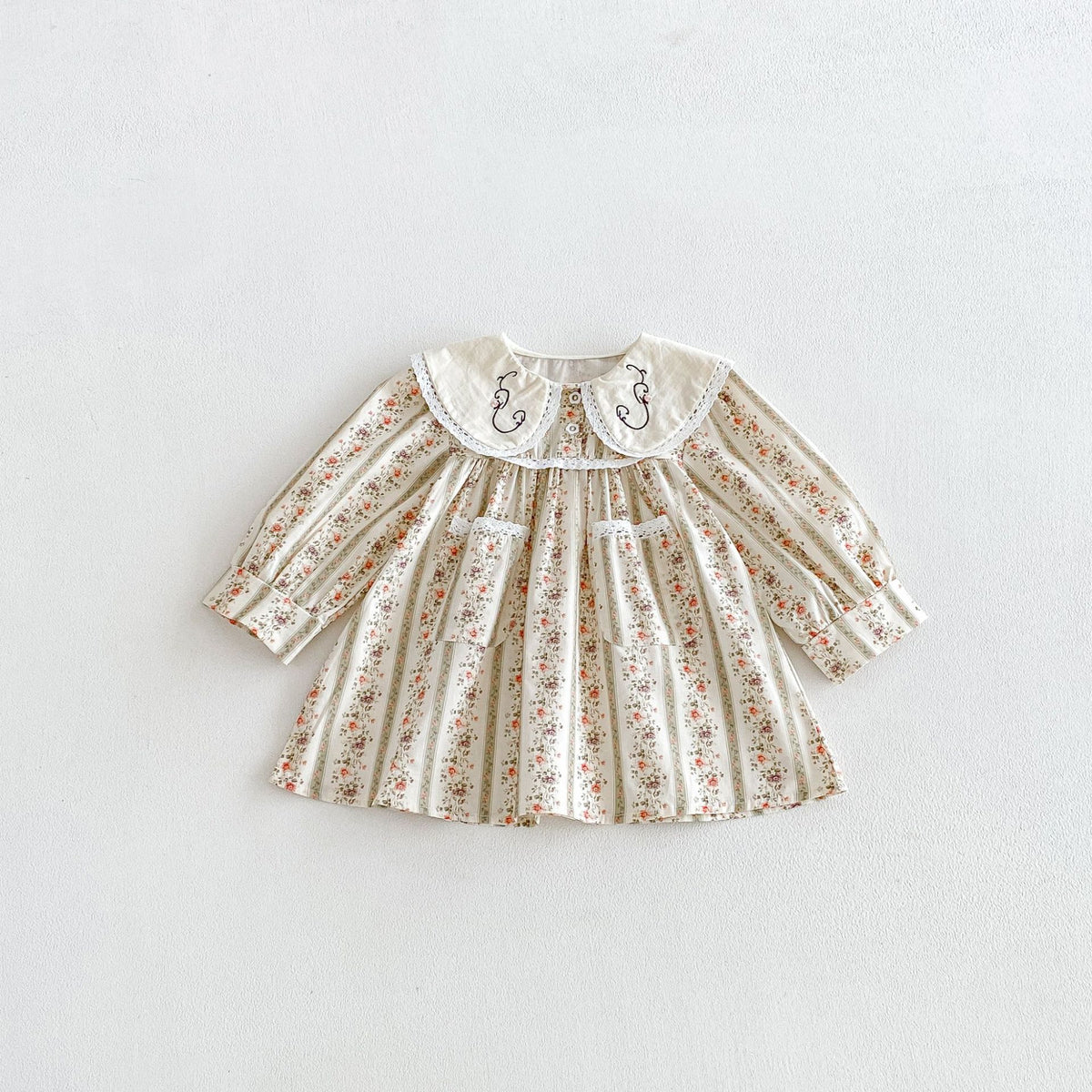 Girls’ Cotton-Rich Floral Dress with Embroidered Collar – In Stock