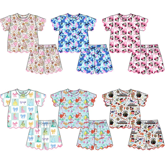 Summer Character Cartoon Soft Scallop Trim Short Set
