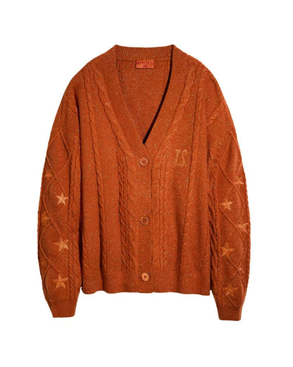 Taylor Swift “The Life of a Showgirl” Orange Cardigan Embroidered Star Loose Fit Knit Button Sweater Album Merch
