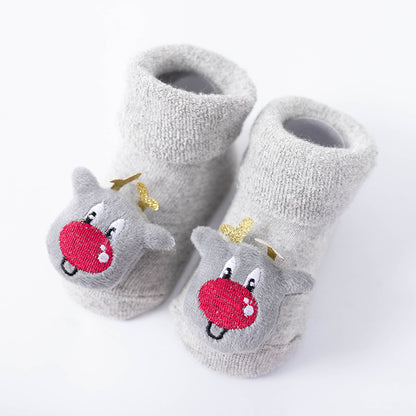 Newborn Baby Christmas Socks Red Combed Cotton Thick Fleece-Lined Non-Slip Floor Socks Winter