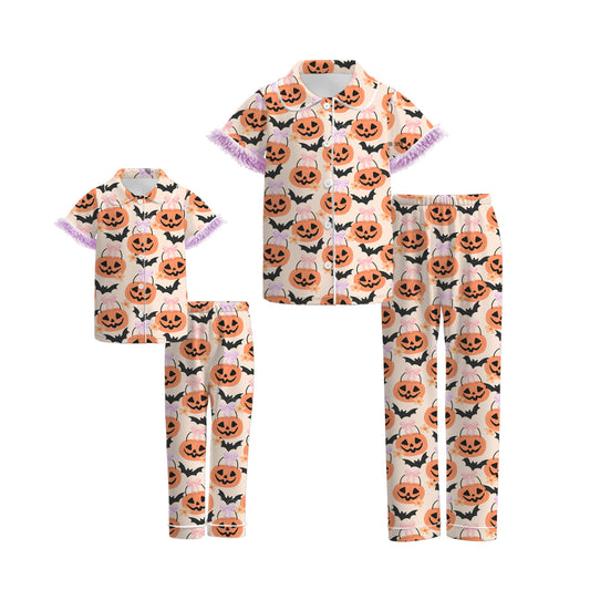 Mommy And Me Halloween Pumpkin Bat Cozy Fur Pajamas Set