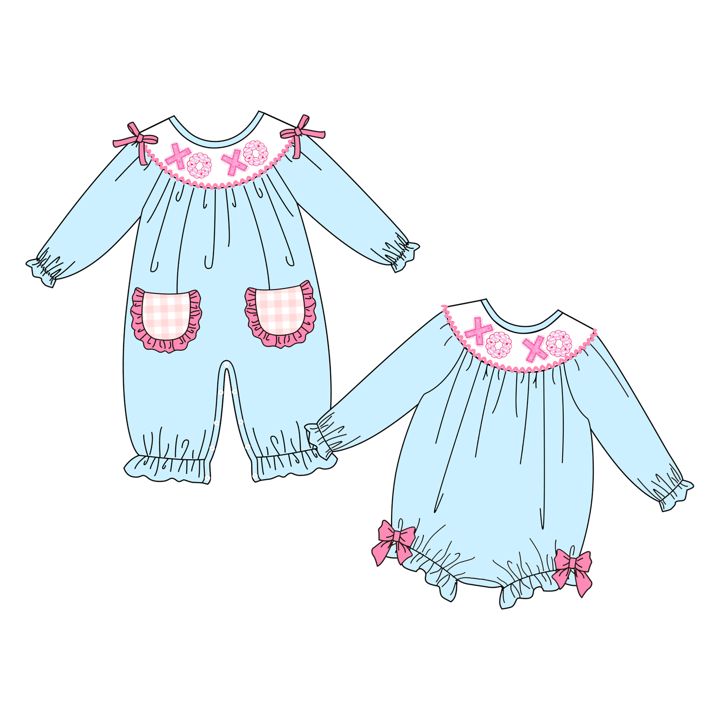 2026 Baby Girls Valentine's Day XOXO Smocked Embroidery Romper