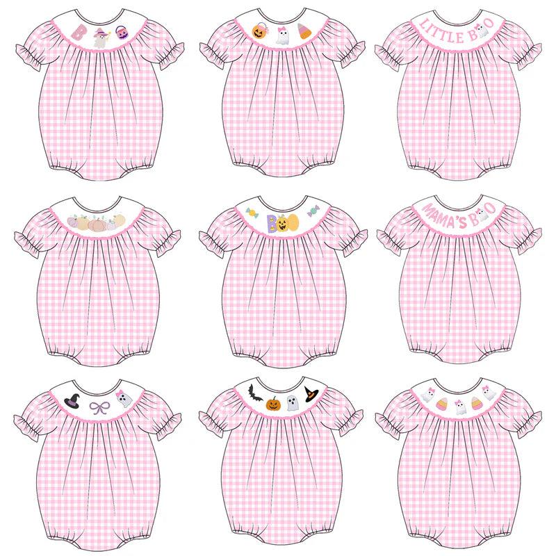 Baby Girls Halloween Pink Plaid Smocked Embroidery Bubbles
