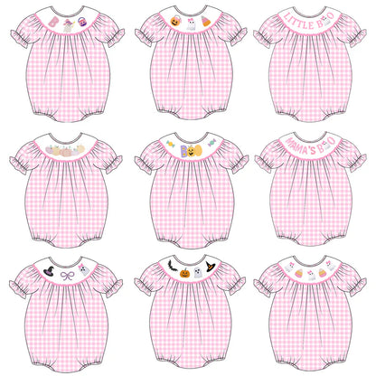 Baby Girls Halloween Pink Plaid Smocked Embroidery Bubbles