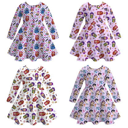 2025 Fall Kpop Demon Hunters Girls Long Sleeves Twirl Dress