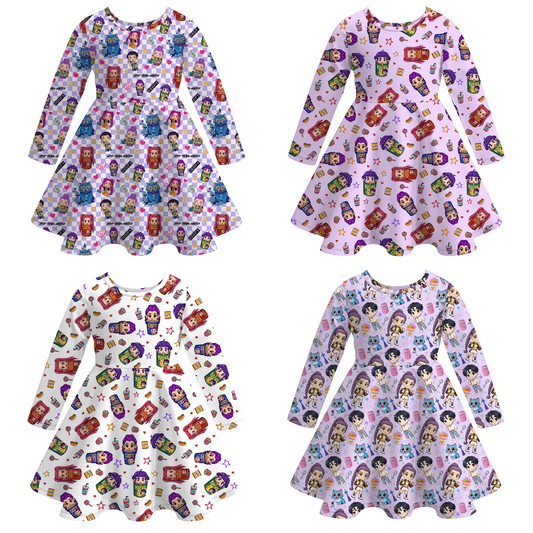 2025 Fall Kpop Demon Hunters Girls Long Sleeves Twirl Dress