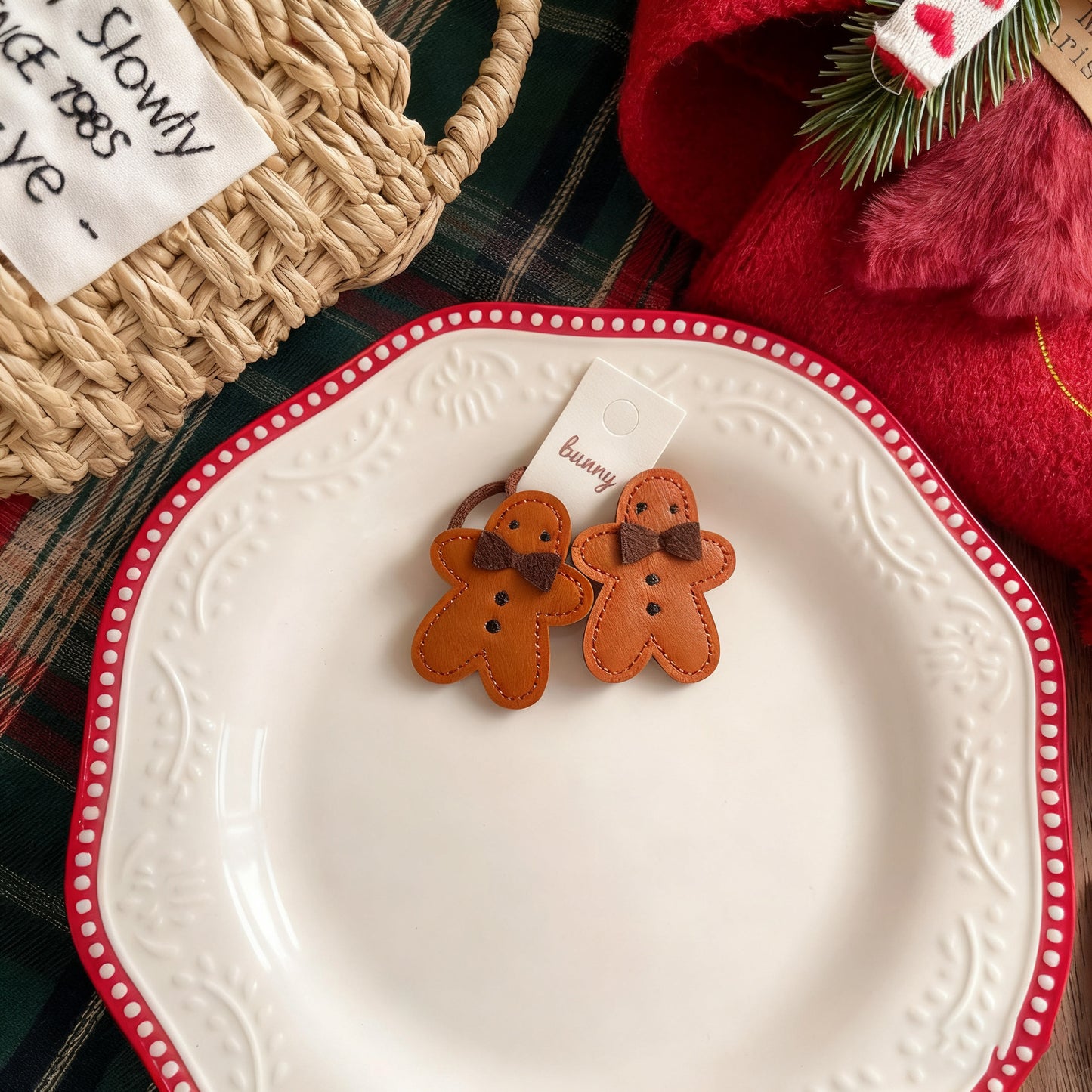 Christmas Leather Hair Clips and Hair Ties for Girls, Gingerbread Man & Snowman Baby Hair Accessories