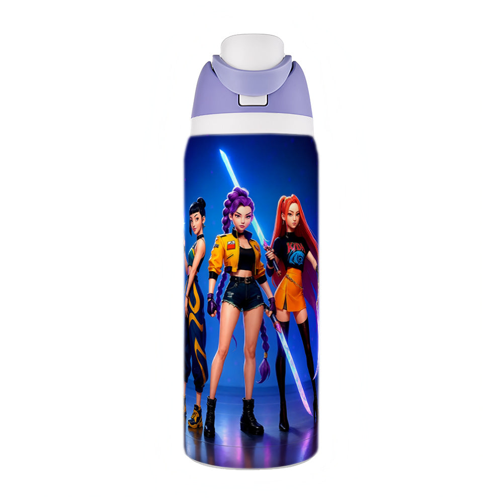 KPOP Demon Hunters 32oz Vacuum Insulated Stainless Steel Water Bottle Straw Cup Sports & Outdoor