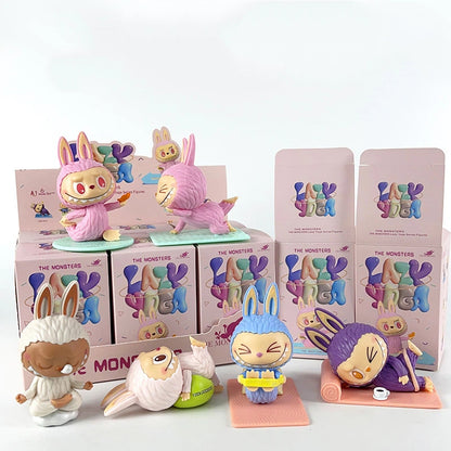 Labubu Yoga Flocked Vinyl Figure Collectible Toy Blind Box Surprise Trendy Desk Decor 6Pcs