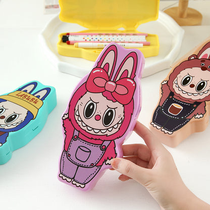 Cartoon Labubu Plastic Pencil Case Multi-Layer Stationery Box for Student(4 colors/pack)