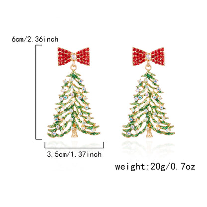 2025 Christmas New Design Velvet Bow Earrings Elegant Large Bow and Christmas Tree Festive Statement Earrings