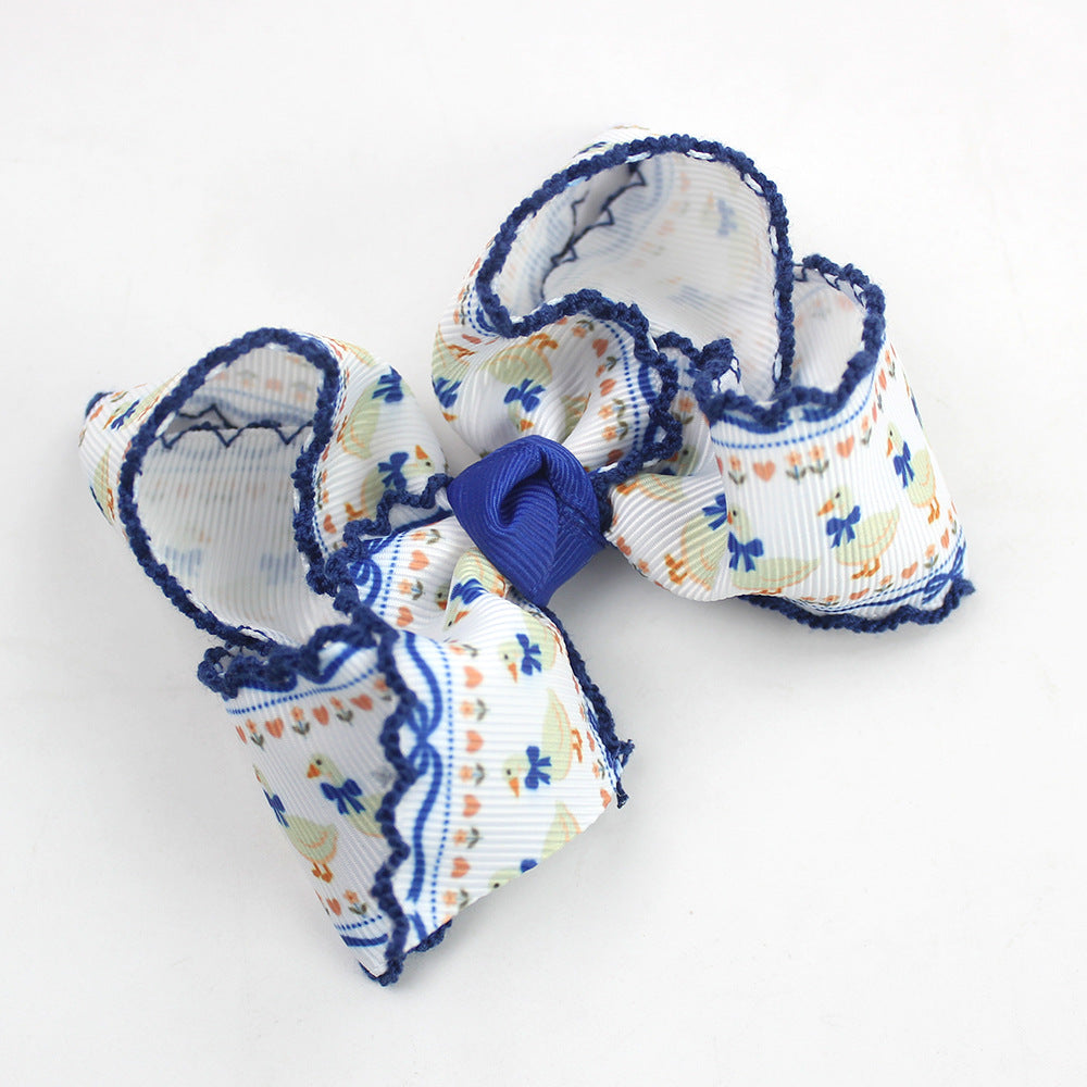 Embroidered Scalloped Edge Hair Bows – Floral Farmhouse Bow Hair Clips, 10-Pack