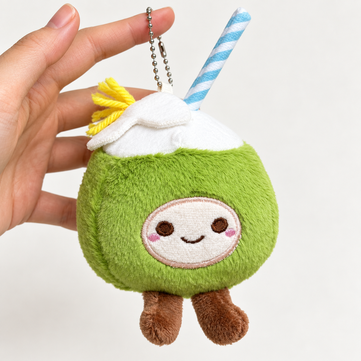 Cute Coconut Plush Keychain – Kawaii Tropical Drink Bag Charm