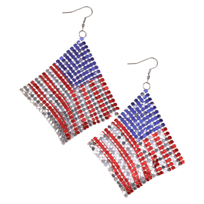 4th of July Patriotic USA Flag Red Acrylic Drop Earrings Holiday Jewelry