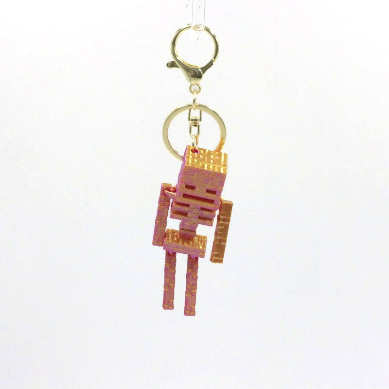 Pixel Skeleton 3D Keychain – Metallic Halloween Bag Charm