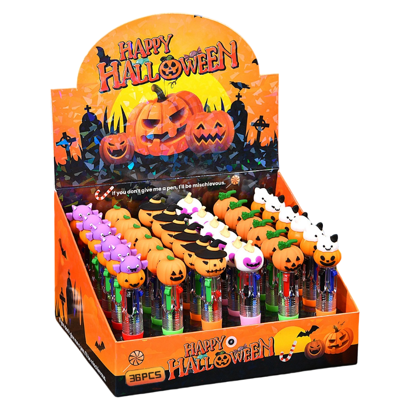 Halloween Mini 4-Color Retractable Ballpoint Spooky Character Pens 36-Piece Display Box