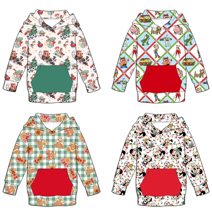 Boys Christmas Holiday Hoodie – Festive Character Print Long Sleeve Pullover with Kangaroo Pocket