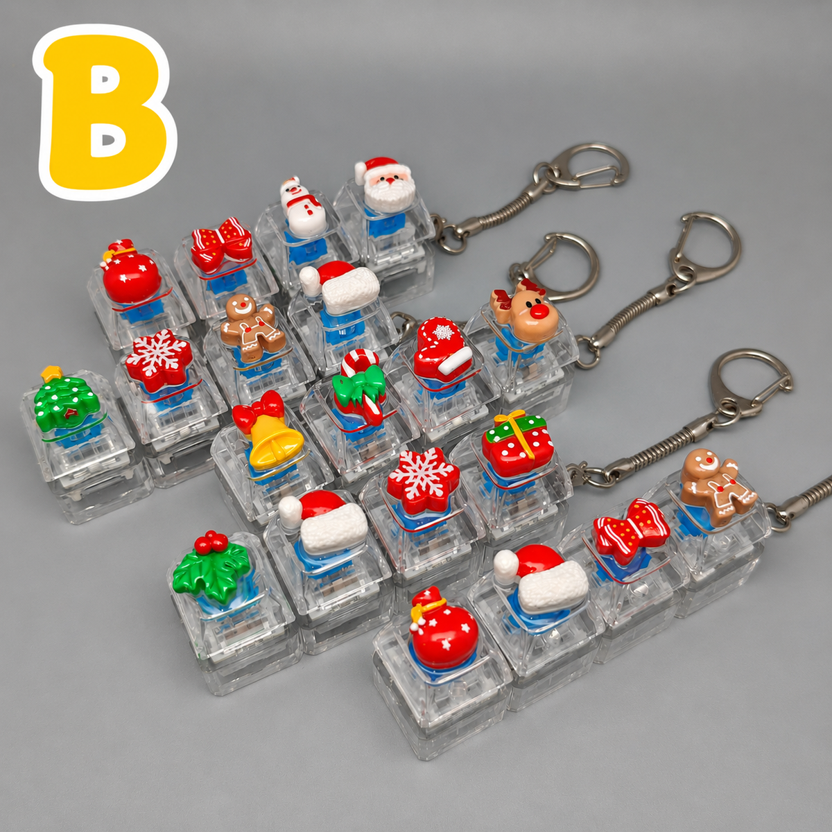 Christmas Fidget Keychain, 4-Key Pressing Stress Relief Keychain with Cute Holiday Charms
