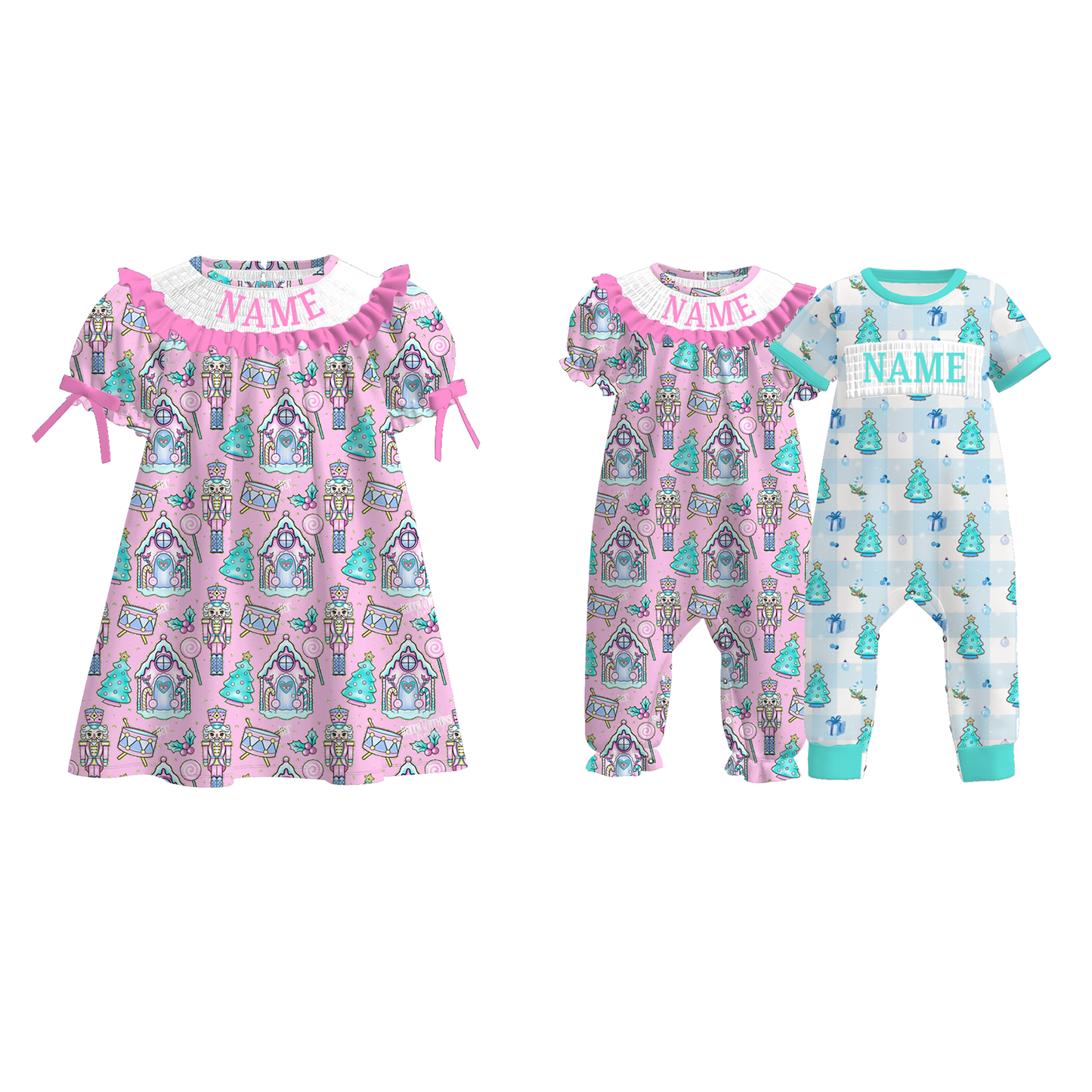 Kids Christmas Nutcracker Smock Embroidery Custom Name Clothes