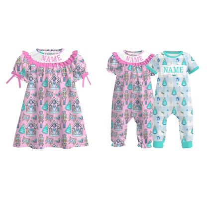 Kids Christmas Nutcracker Smock Embroidery Custom Name Clothes