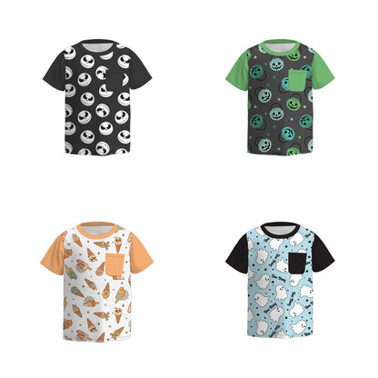 Boys Fall Halloween Skull Ghost Pocket Short Sleeves Top