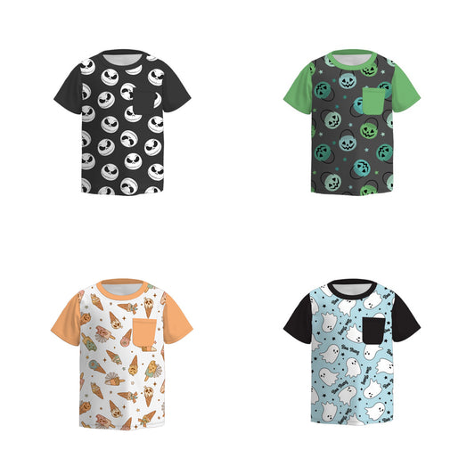 Boys Fall Halloween Skull Ghost Pocket Short Sleeves Top