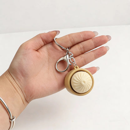 Realistic Dumpling Squishy Keychain Mini Steamer Press Button Stress Relief Bag Charm