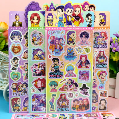 K-pop Demon Hunters Holographic Stickers Set Cartoon Designs for Journals and Scrapbooks
